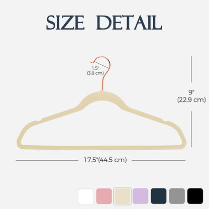 Rynx | 20/30/60 Pack Velvet Hangers - Premium Non-Slip Felt Hangers with Sturdy Black/White Finish - Heavy Duty Coat and Suit Hangers with Space-Saving 360° Rotating Rose Gold/Galvanized Metal Hook