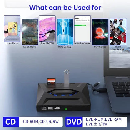Rynx | 6-in-1 Portable USB 3.0 Ultra-Thin External DVD Recorder Drive