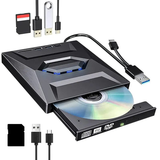 Rynx | 6-in-1 Portable USB 3.0 Ultra-Thin External DVD Recorder Drive