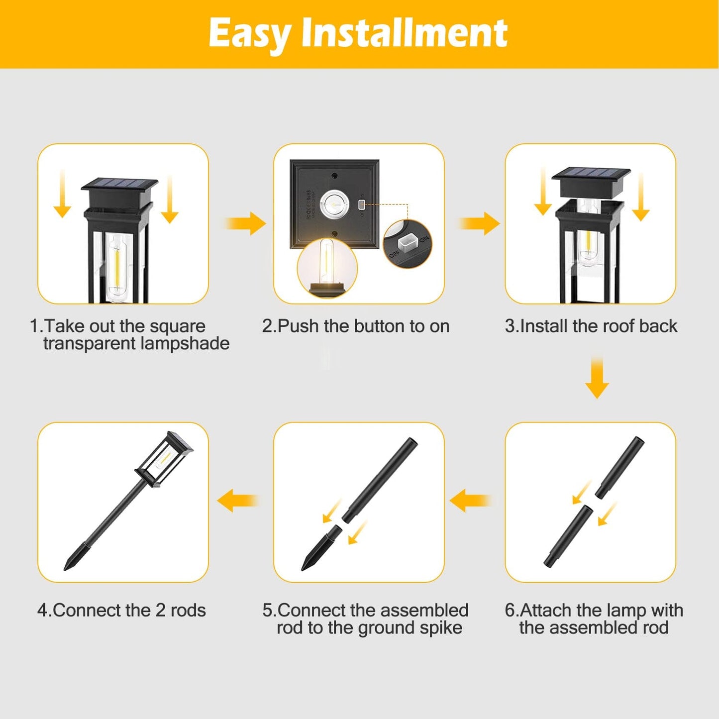 Rynx | 6-Pack: Solar Powered Stake Light IP65 Waterproof Automatic On Off