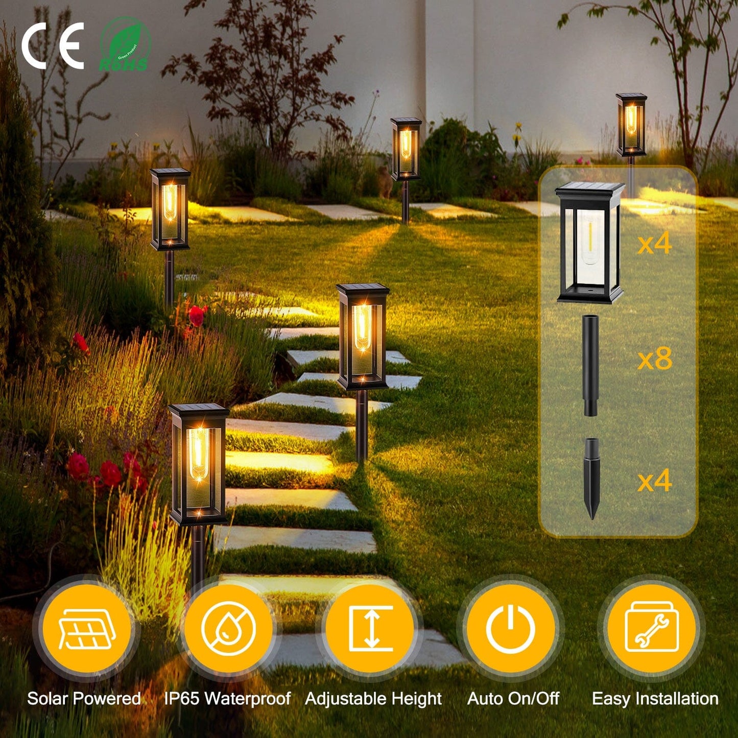 Rynx | 6-Pack: Solar Powered Stake Light IP65 Waterproof Automatic On Off