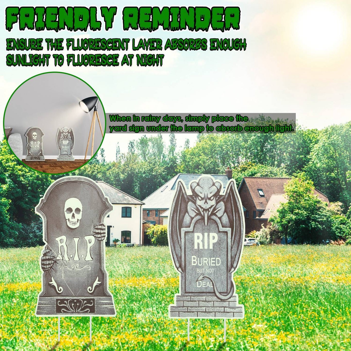 Rynx | 6-Pieces: Luminizing Halloween Garden Sign Decorations with 12 Stakes