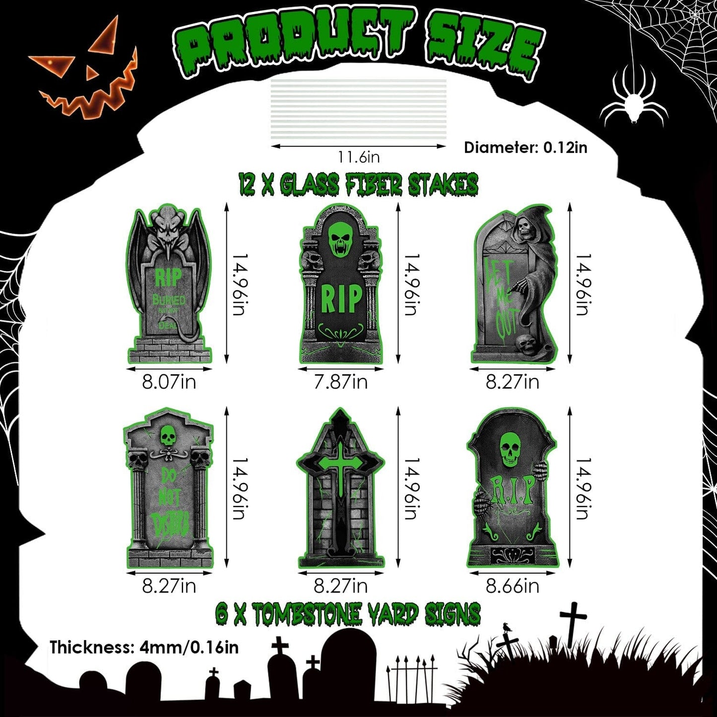 Rynx | 6-Pieces: Luminizing Halloween Garden Sign Decorations with 12 Stakes