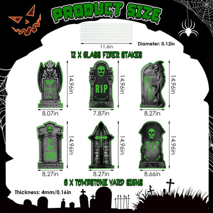 Rynx | 6-Pieces: Luminizing Halloween Garden Sign Decorations with 12 Stakes