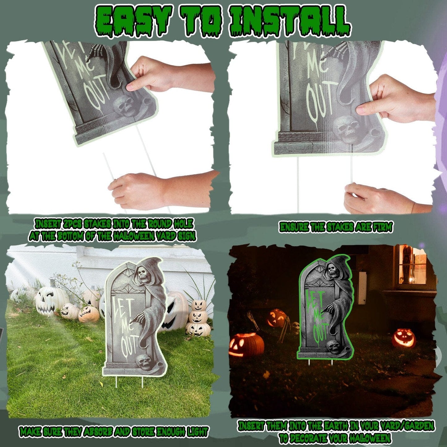 Rynx | 6-Pieces: Luminizing Halloween Garden Sign Decorations with 12 Stakes