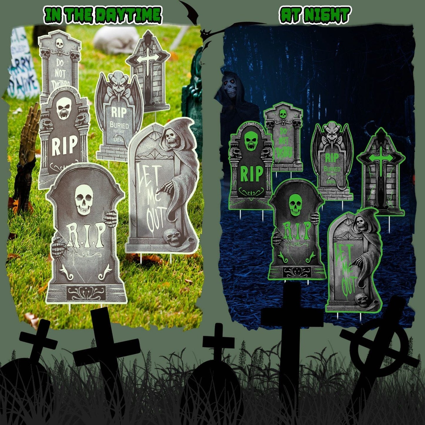 Rynx | 6-Pieces: Luminizing Halloween Garden Sign Decorations with 12 Stakes