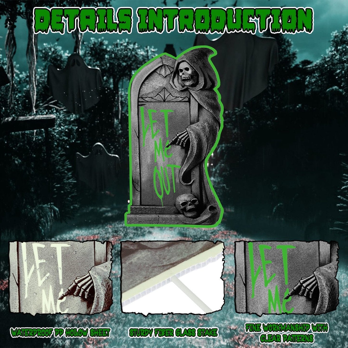 Rynx | 6-Pieces: Luminizing Halloween Garden Sign Decorations with 12 Stakes