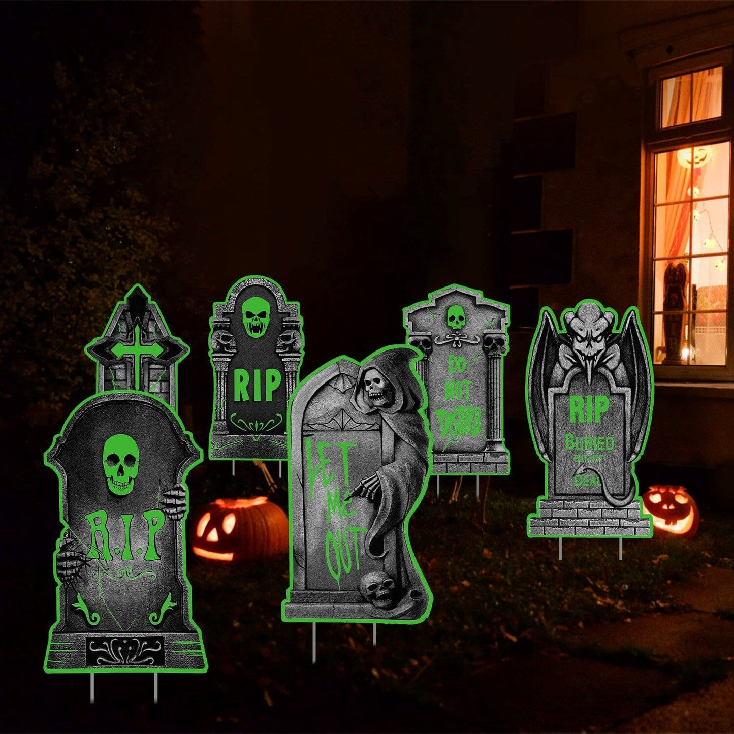 Rynx | 6-Pieces: Luminizing Halloween Garden Sign Decorations with 12 Stakes