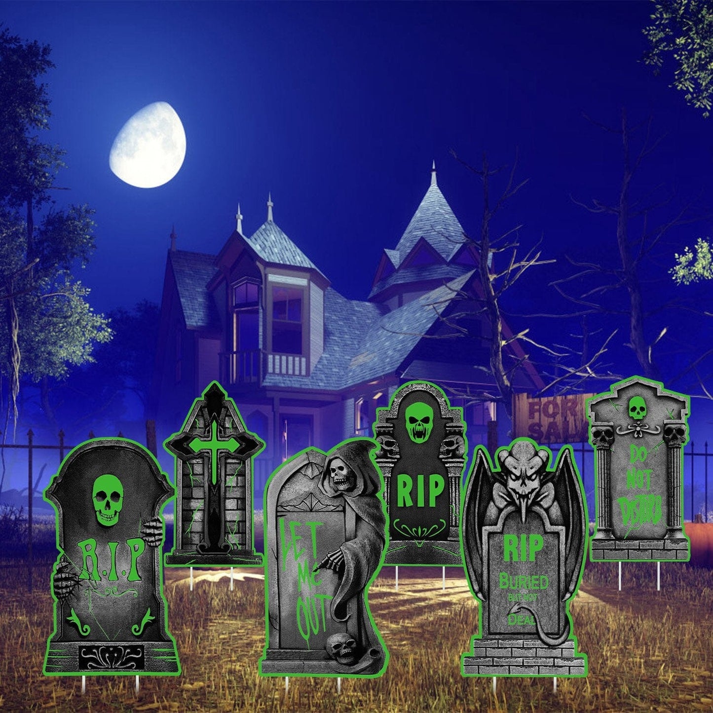 Rynx | 6-Pieces: Luminizing Halloween Garden Sign Decorations with 12 Stakes