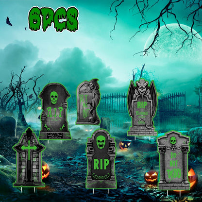 Rynx | 6-Pieces: Luminizing Halloween Garden Sign Decorations with 12 Stakes