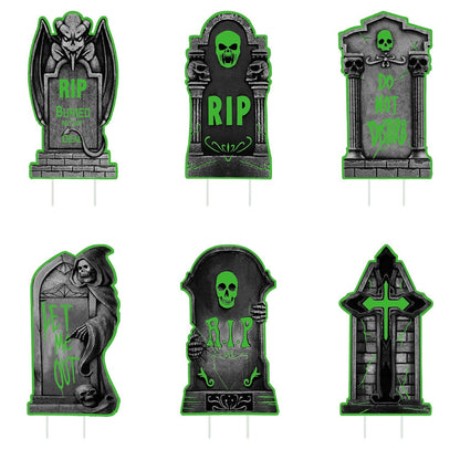 Rynx | 6-Pieces: Luminizing Halloween Garden Sign Decorations with 12 Stakes
