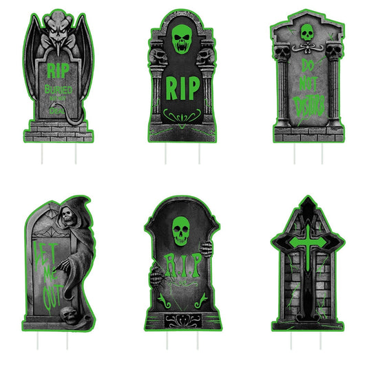 Rynx | 6-Pieces: Luminizing Halloween Garden Sign Decorations with 12 Stakes