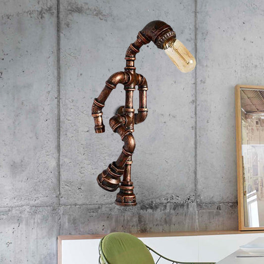 Rynx | Metal Bronze Wall Lamp Light Standing Human Shape 1 Bulb Industrial Wall Mount Pipe Lamp