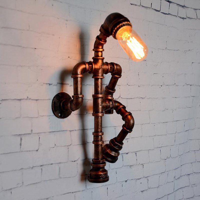 Rynx | Metal Bronze Wall Lamp Light Standing Human Shape 1 Bulb Industrial Wall Mount Pipe Lamp