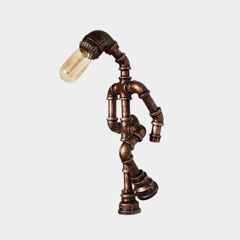 Rynx | Metal Bronze Wall Lamp Light Standing Human Shape 1 Bulb Industrial Wall Mount Pipe Lamp