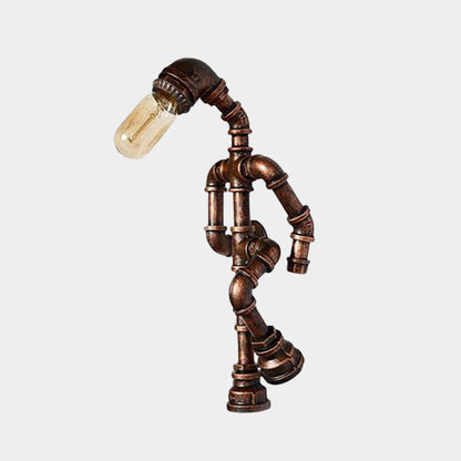 Rynx | Metal Bronze Wall Lamp Light Standing Human Shape 1 Bulb Industrial Wall Mount Pipe Lamp