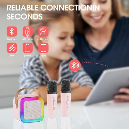 Rynx | Mini Karaoke Machine for Kids & Adults, Portable Bluetooth Speaker with Wireless Microphones and Fun Voice Change Features