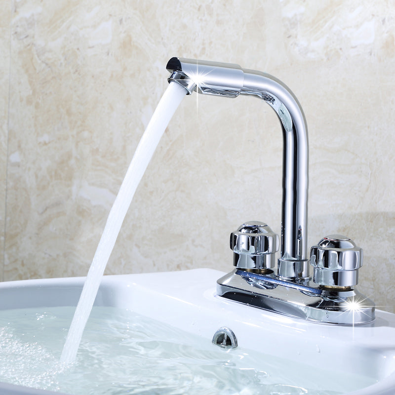 Rynx | 2-Handle Brushed Nickel Wide Spout Faucet 2-Hole Centered Bathroom Sink Faucet with Brass