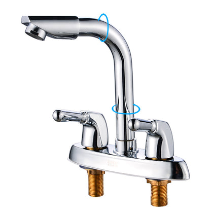 Rynx | 2-Handle Brushed Nickel Wide Spout Faucet 2-Hole Centered Bathroom Sink Faucet with Brass