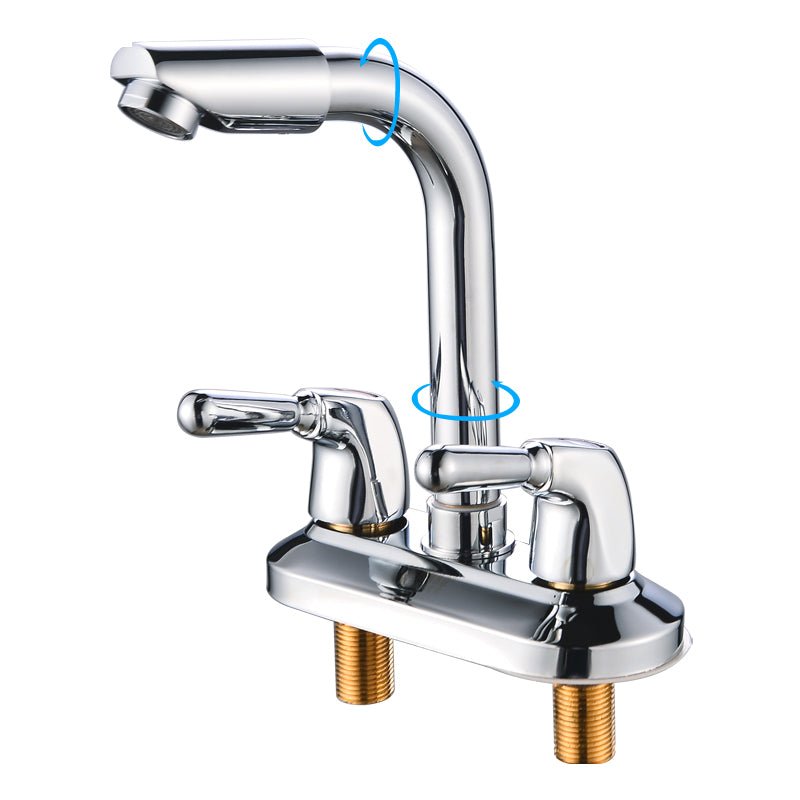 Rynx | 2-Handle Brushed Nickel Wide Spout Faucet 2-Hole Centered Bathroom Sink Faucet with Brass