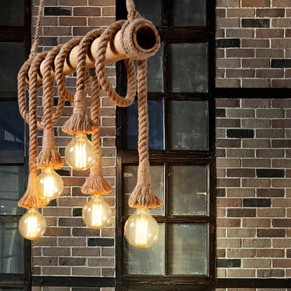 Rynx | IndustrialBamboo - Adjustable Ceiling Lamp with Bamboo and Adjustable Rope