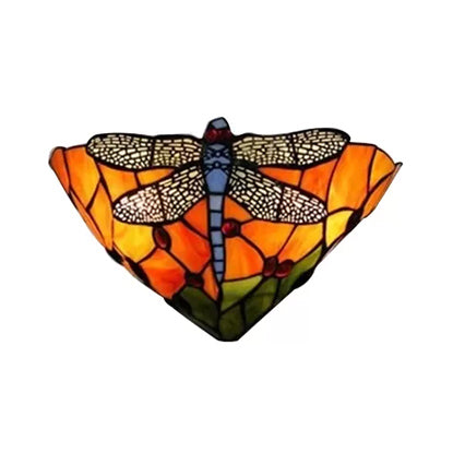 Rynx | Wall lamp Bowl with dragonfly pattern stained glass 2 lights rustic wall mount light