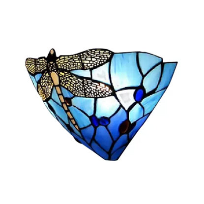 Rynx | Wall lamp Bowl with dragonfly pattern stained glass 2 lights rustic wall mount light