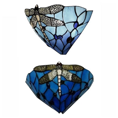 Rynx | Wall lamp Bowl with dragonfly pattern stained glass 2 lights rustic wall mount light