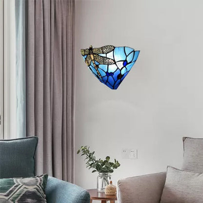 Rynx | Wall lamp Bowl with dragonfly pattern stained glass 2 lights rustic wall mount light