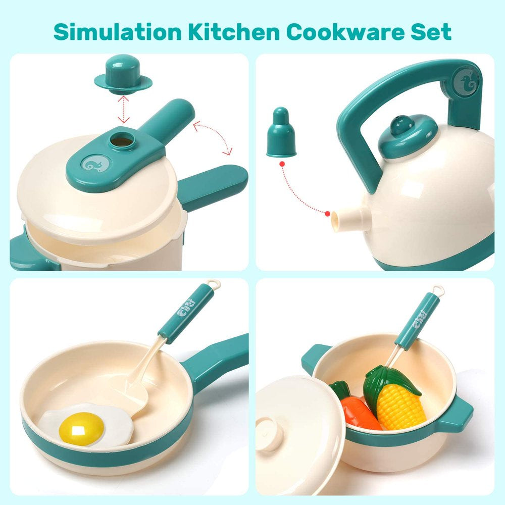 Rynx | 40PCS Kids Kitchen Pretend Play Toy Chef Set with Pots and Pans Kitchen Equipment Cutting Play Food Amazing Gift for Toddlers Boys Girls Indoor Play