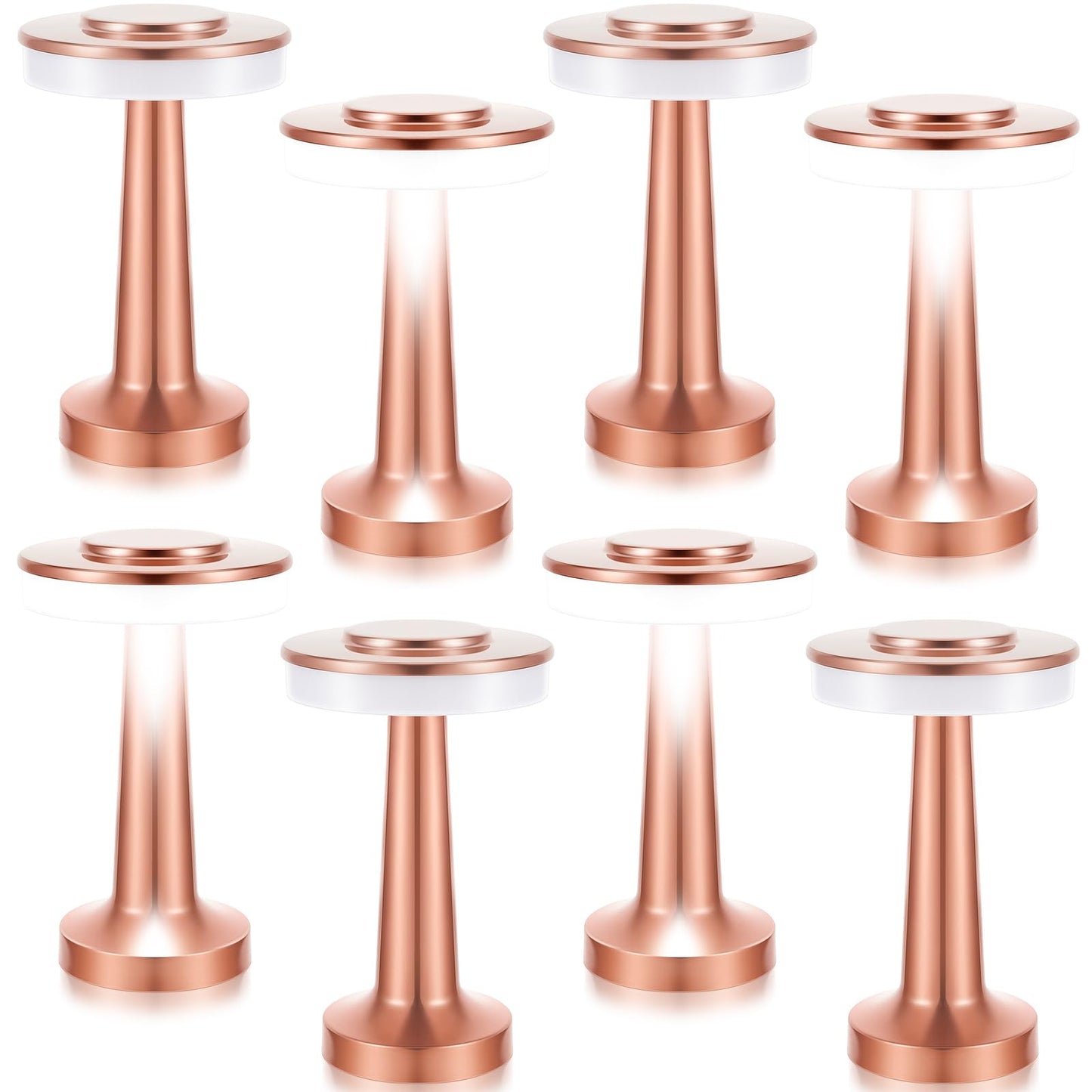 Rynx | Vihose Wireless LED Table Lamp Set of 8 - Touch Sensor, 3 Color Dimming, Rechargeable, Rose Gold