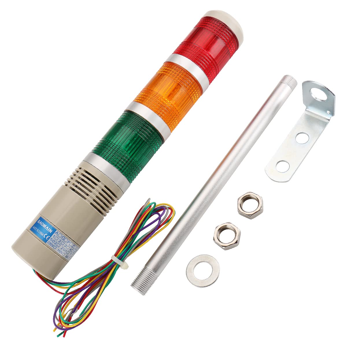 Rynx | Baomain Industrial Signal Light Column Led Alarm Round Tower Light Indicator Flash Light Warning Light Lta-502Wj Buzzer Red Green Yellow Dc 12V