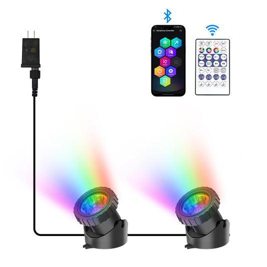 Rynx | Crepow Rgb Underwater Pond Lights, Ip68 Waterproof Led Spotlights, Bluetooth Control, Set Of 2