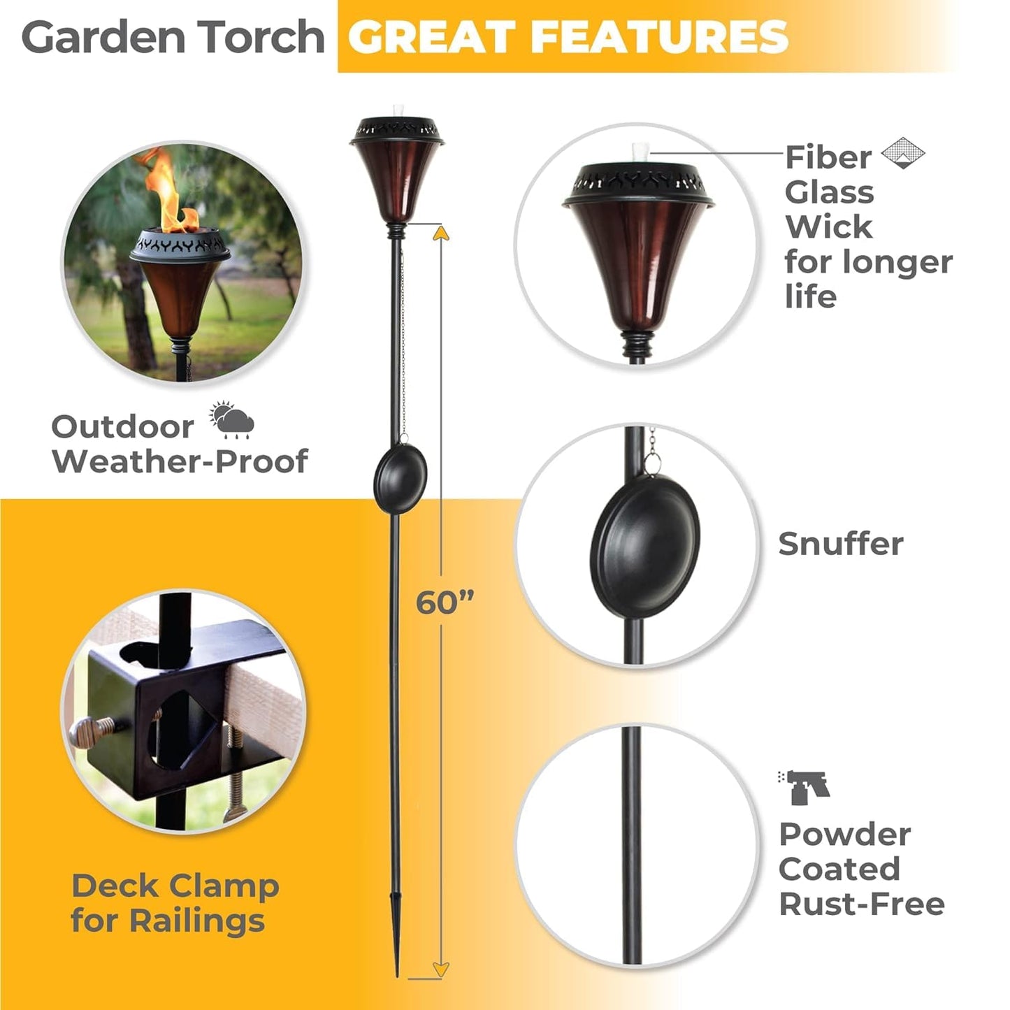 Rynx | Deco Window Garden Torch Set Of 2 - Large Flame Lemongrass Outdoor Lighting In Caramel Black