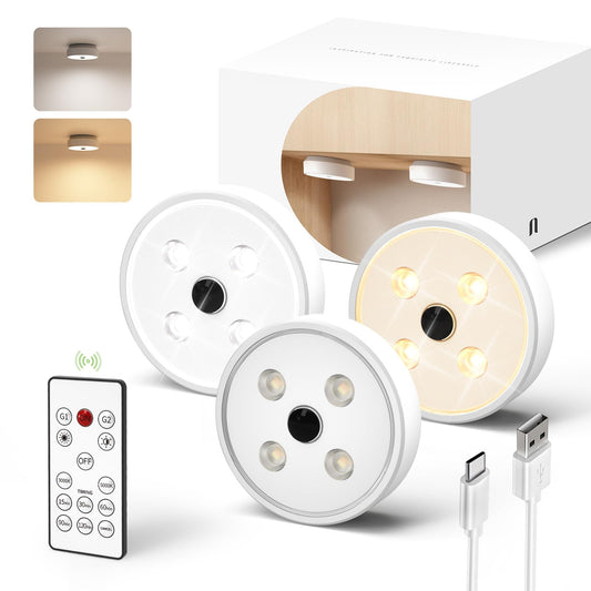 Rynx | Ezvalo Under Cabinet Light Sources, 2 Color Temperatures Motion Sensor Puck Light Sources, 1200Mah Rechargeable Puck Light Sources, Grouping Control LED Clear Glass Light Sources, Dimmable Under Counter Light Sources For Kitchen, Cabinets (3 Pack)