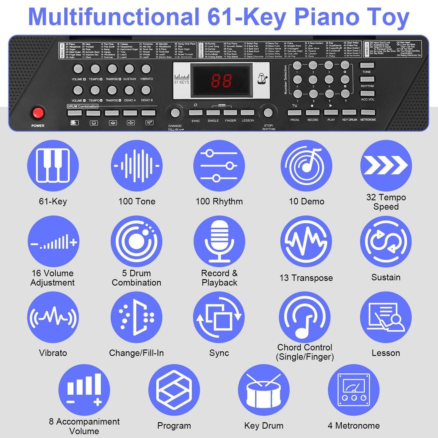 Rynx | 61 Keys Digital Music Keyboard Electronic Piano