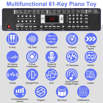 Rynx | 61 Keys Digital Music Keyboard Electronic Piano