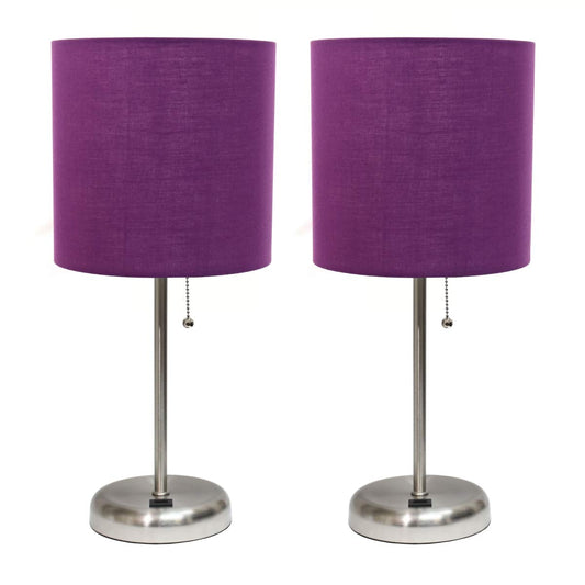 Rynx | Limelights Lc2002-Prp-2Pk Plug Lamp With Usb Charging Port & Fabric Shade Set, Purple - Pack Of 2