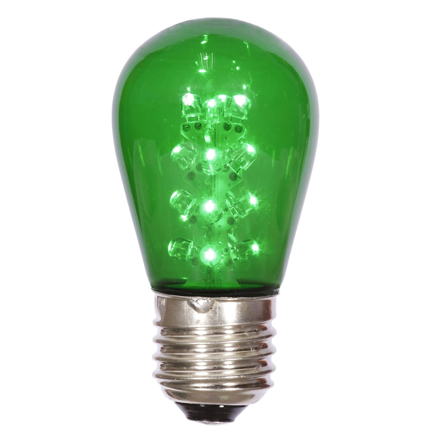 Rynx | Vickerman S14 Led Green Transparent Plastic Bulb E26 Medium Nickel Base, 5 Per Pack.