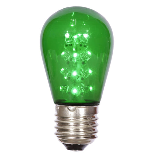 Rynx | Vickerman S14 Led Green Transparent Plastic Bulb E26 Medium Nickel Base, 5 Per Pack.