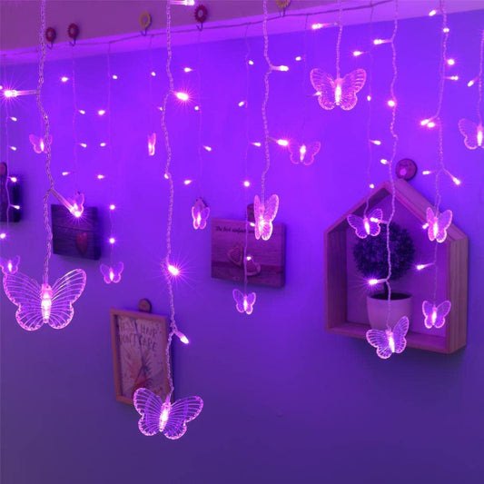 Rynx | Bjyhiyh Usb Led Curtain Light 4.9Ft X 1.6Ft 8 Modes 10 Butterfly Flashing Lights For Bedroom Garden Wedding Christmas Decoration (Purple)