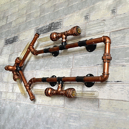 Rynx | 6 Bulb Arrow-Shaped Wall Lamp with Tube Retro Industrial Bronze Wrought Iron Wall Lamp for Bathroom