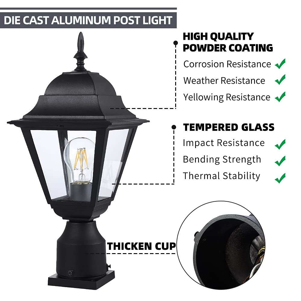 Rynx | Windben Matt Black Outdoor Post Light Fixture, Aluminum Lantern For Gardens, Yards, And Entrances