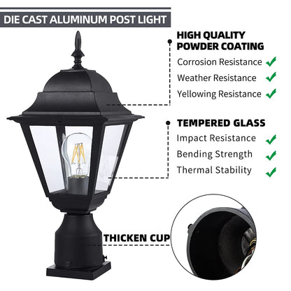 Rynx | Windben Matt Black Outdoor Post Light Fixture, Aluminum Lantern For Gardens, Yards, And Entrances