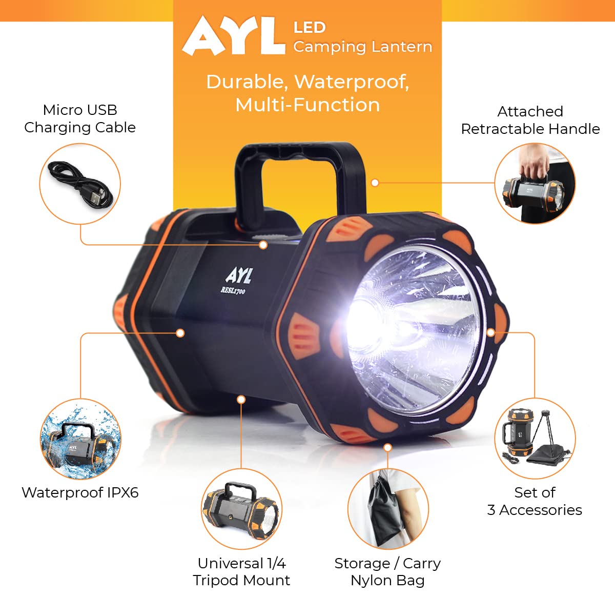Rynx | Ayl Led Camping Lantern - 8 Light Modes, 4800Mah Powerbank, Waterproof, 1450 Lumen