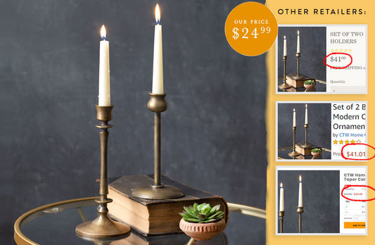 Rynx | Brass Taper Candle Holder Set of 2