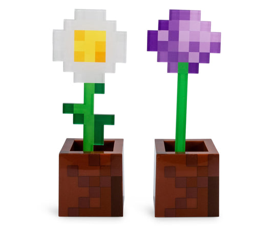 Rynx | Minecraft Daisy And Allium Flower Pot Mood Light, Set Of 2 | Nightstand Lamp With Led Light For Bedroom, Schreiver, Living Room | Home Decor Room Essentials | Video Game Gifts And Collectibles