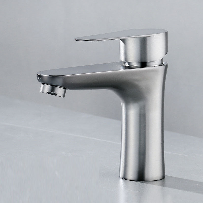 Rynx | Contemporary Stainless Steel Basin Tap Lever Handles Low Arc Basin Mixer Silver Gray