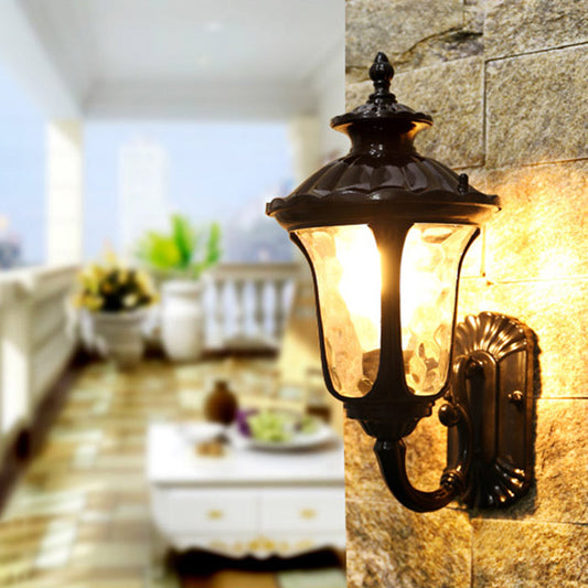 Rynx | Water Glass Lotus Wall Light Farmhouse 1 Bulb Outdoor Wall Mounted Lamp in Brass/Black