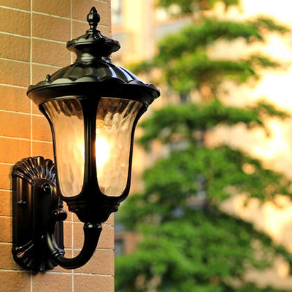 Rynx | Water Glass Lotus Wall Light Farmhouse 1 Bulb Outdoor Wall Mounted Lamp in Brass/Black